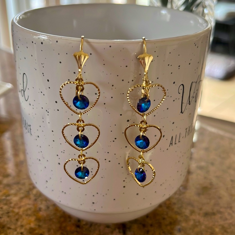 14K Gold Plated Heart  with Blue Drop very Cute